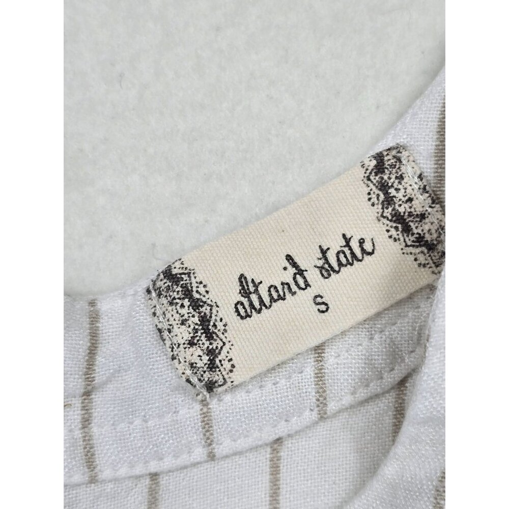 Altard State White Khaki Striped Fringe Hem Tank Top S Linen Blend Minimalist - Picture 2 of 5